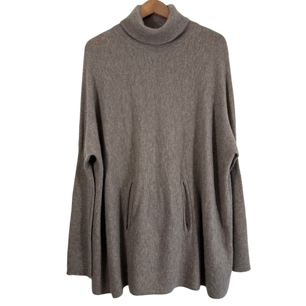 Garnet Hill Cashmere Wool Blend Oversized Turtleneck Sweater Light Mocha L - Picture 5 of 14